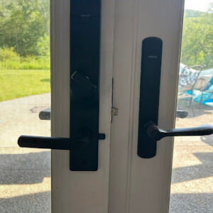 Commercial double doors with panic exit hardware by Defense Locksmith Buffalo NY