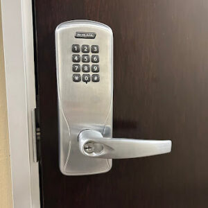 Commercial keypad lever lock installation by Defense Locksmith Buffalo NY