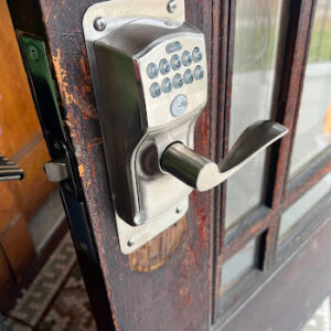 Commercial keypad and lever lock installation by Defense Locksmith Buffalo NY