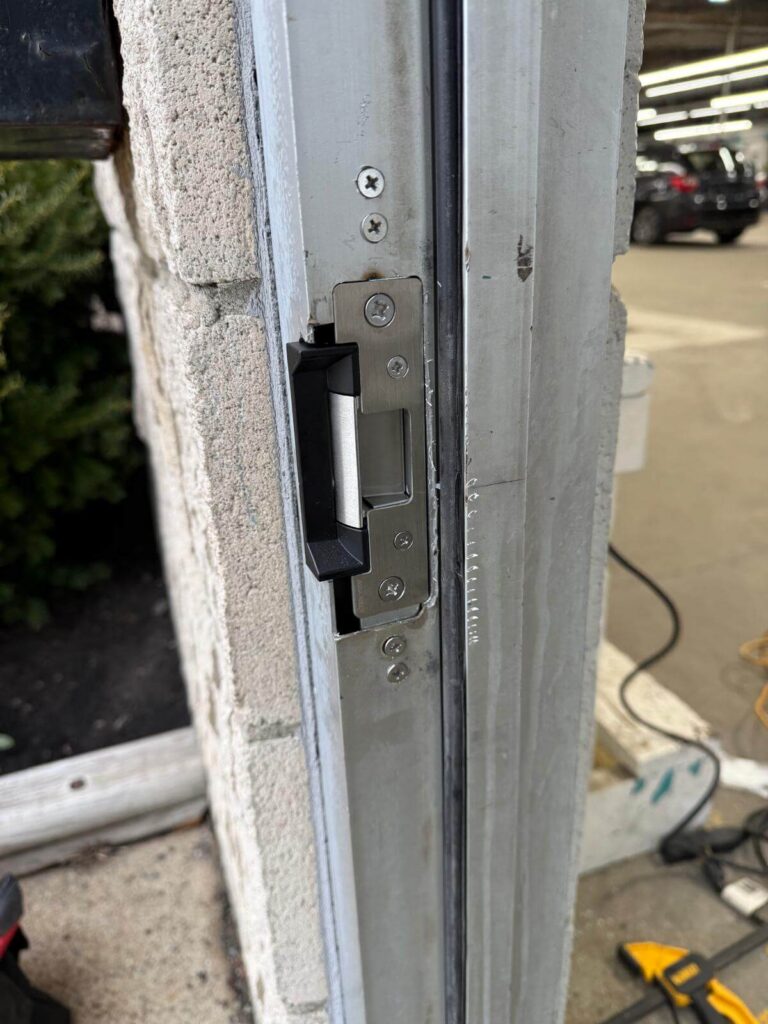Electric strike installed in a commercial door frame in Buffalo, NY
