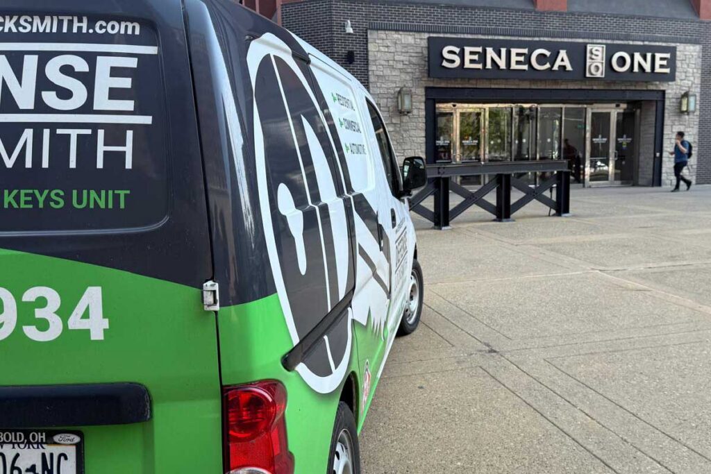 Green Defense Locksmith branded mobile service van