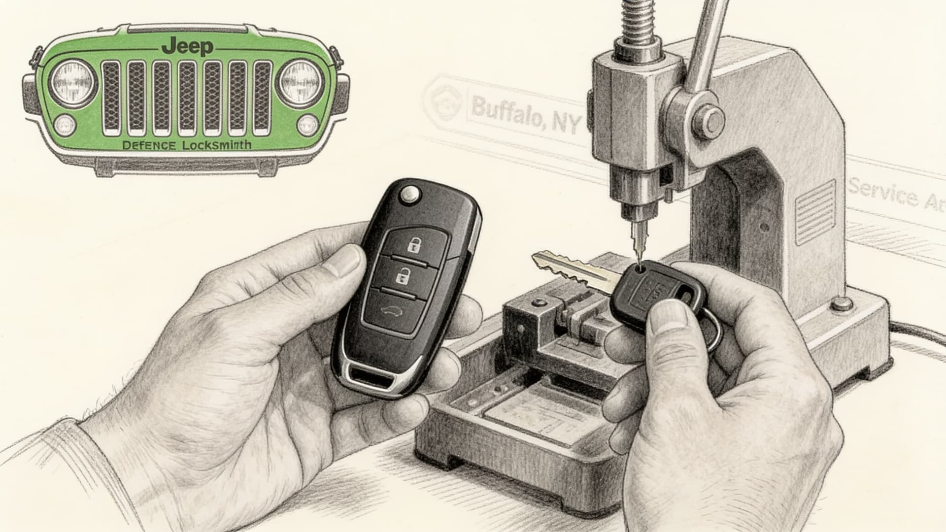 Jeep car key replacement by Defense Locksmith in Buffalo, NY
