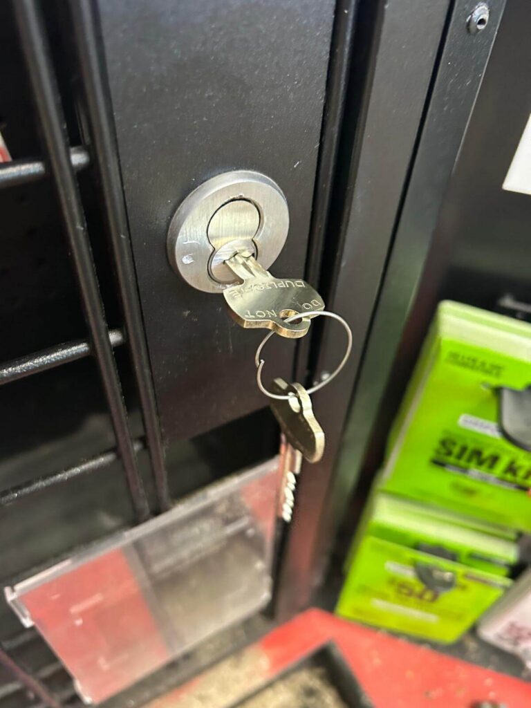 New keys in a storefront door lock cylinder in Buffalo, NY