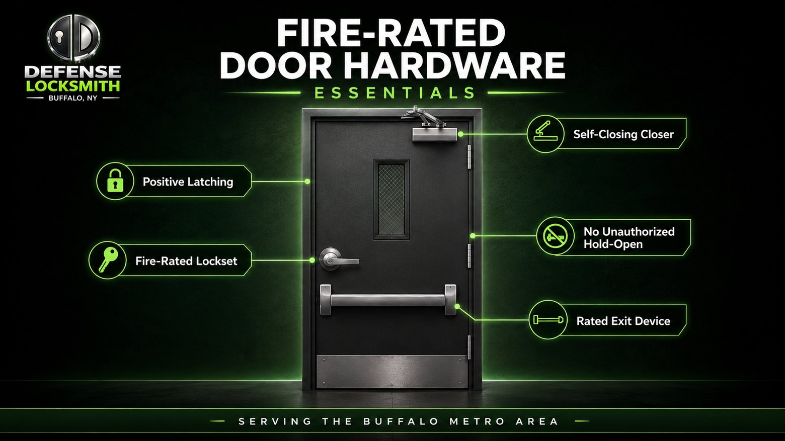 Fire-Rated Door Hardware Essentials diagram by Defense Locksmith, Buffalo NY
