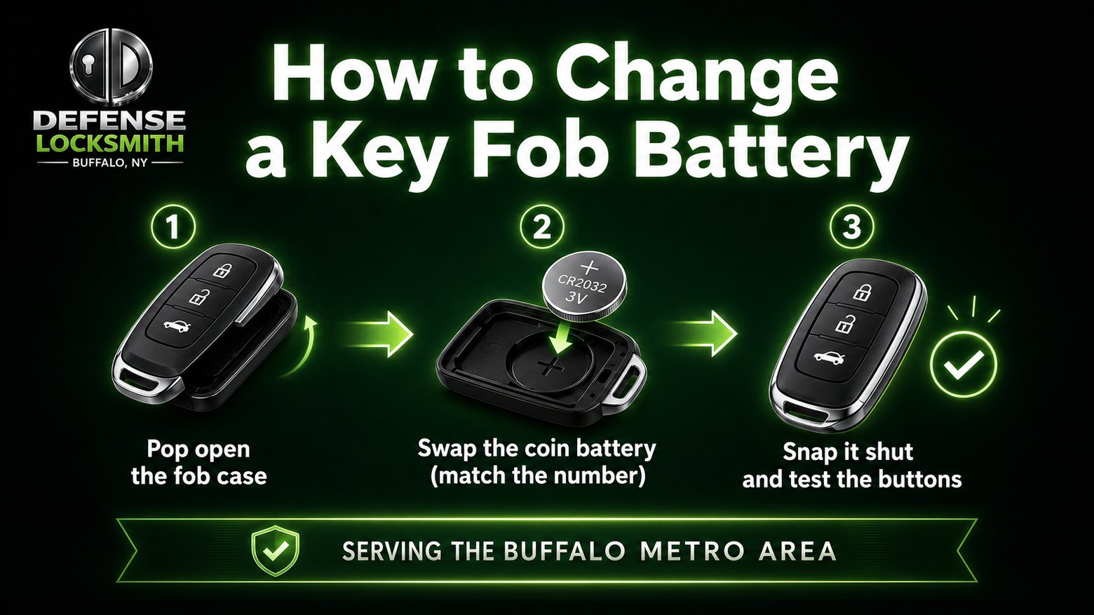 How to Change a Key Fob Battery | Defense Locksmith Buffalo NY How to Change a Key Fob Battery diagram by Defense Locksmith, Buffalo NY
