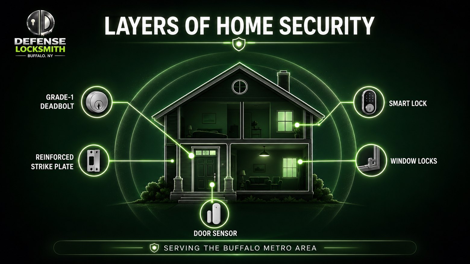 Layers of Home Security | Defense Locksmith Buffalo NY Layers of Home Security diagram by Defense Locksmith, Buffalo NY