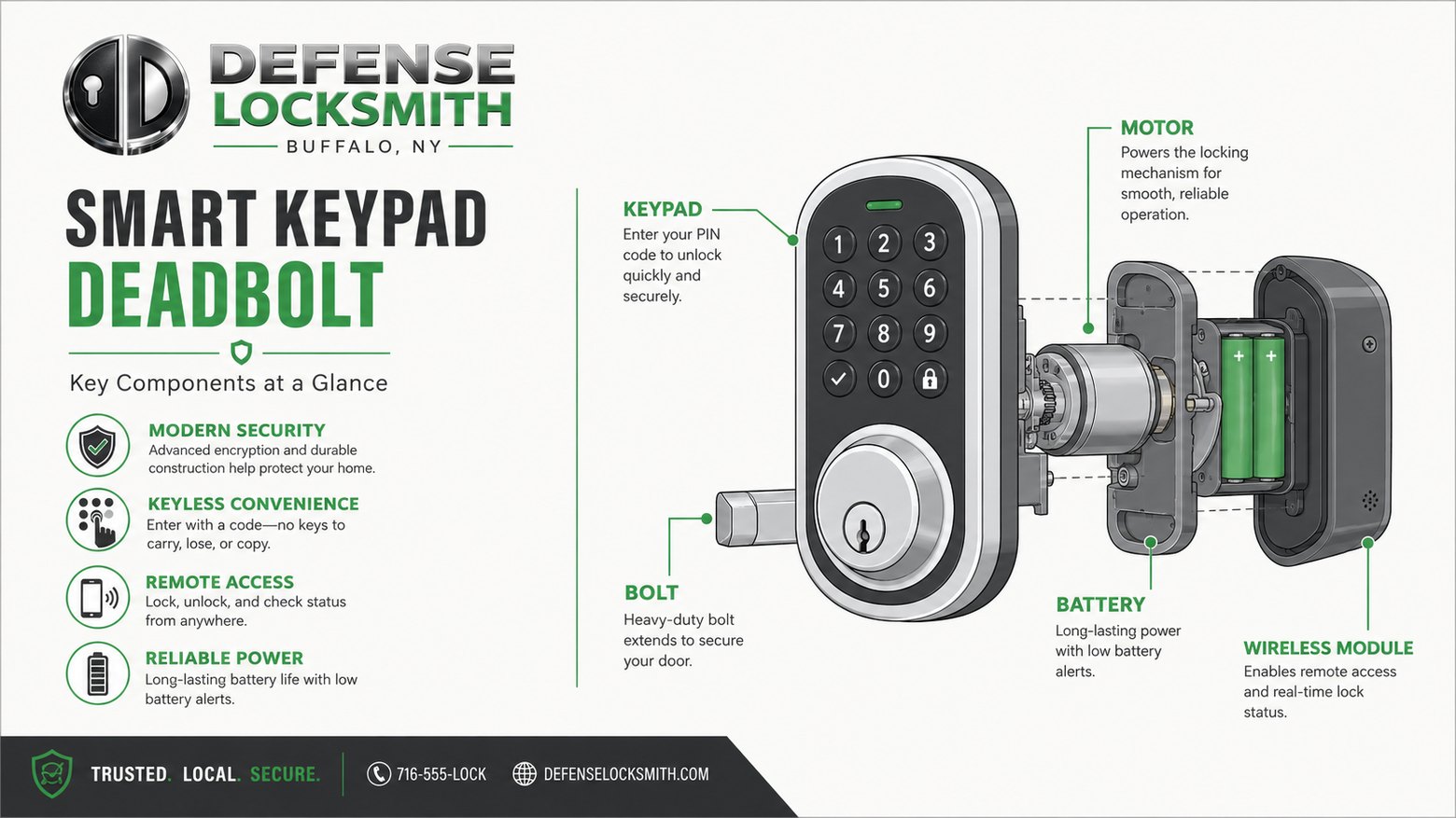 Smart Keypad Deadbolt Components | Defense Locksmith Buffalo NY Smart Keypad Deadbolt Components diagram by Defense Locksmith, Buffalo NY